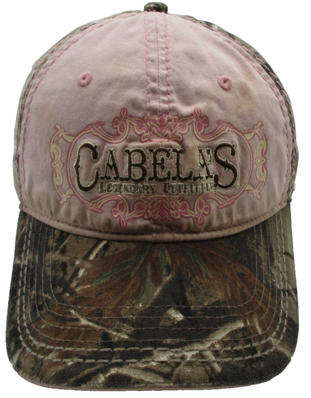 Cabela's Hat Cap Strap Back Womens One Size Pink Camo Twill Logo Outdoor Hunting